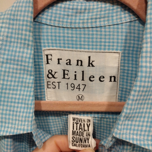 Frank & Eileen Women's Linen Blue Gingham Check Button Down Shirt Sz M-Beach - Picture 3 of 8